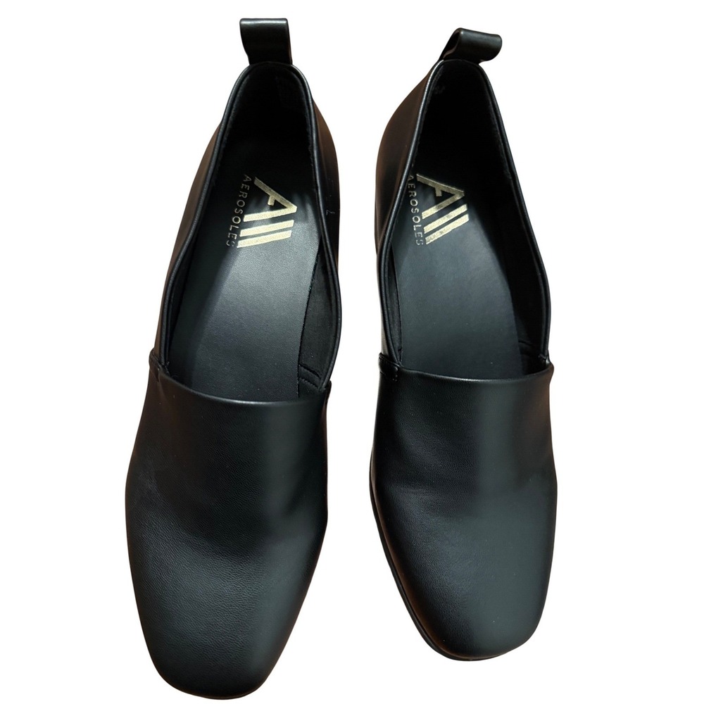 Aerosoles Black Faux Leather Wedge Slip On Comfort Shoes Women's Size 9 W